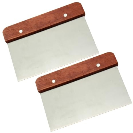 Stainless Steel Scraper & Chopper, 2 Pack Metal Bench Scraper Dough Pastry Cutter with Wooden Handle, Multipurpose Cake Pizza Bread Separator Knife for Baking and Cooking