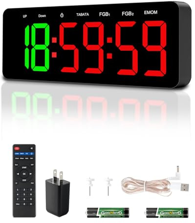 QINYUNE Reloj de gimnasio para Tabata/FGB/EMOM, entrenamiento a intervalos con pantalla LED grande, reloj de pared digital con segundos, temporizador de fitness con control remoto para aula, hogar