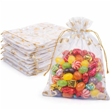 50 unidades Bolsa de yute, bolsitas de regalo pequeñas de 7 x 9 cm, Sacos de yute, bolsitas para joyas con cordón, para joyas, regalos de boda, Pascua, San Valentín (diseño con lámina dorada).