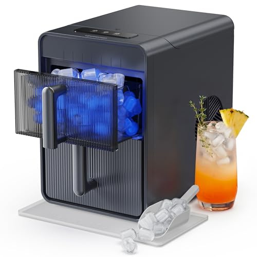 Upstreman Maquina de Hielo con LED, Pantalla Táctil Digital, Depósito & Cestillo Extraíbles, 9 Cubitos en 6-8 Min, 2 Tamaños de Cubitos, Autolimpiante, Ice Maker, Gris, BI10