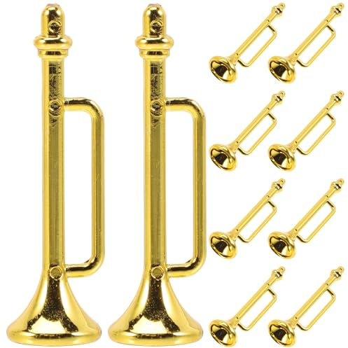 Veemoon 10 Pièces Modèle Trompette Miniature en Plastique, Décoration Instrument de Musique Miniature, Accessoire Décoratif pour Maison de Poupée, Éducatif Créatif, Petit Format