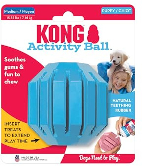 KONG Puppy Activity Ball - Juguete Masticable para Cachorros en Dentición - Juguete para Perros de Caucho Natural Suave y Duradero - para Cachorros Medianos