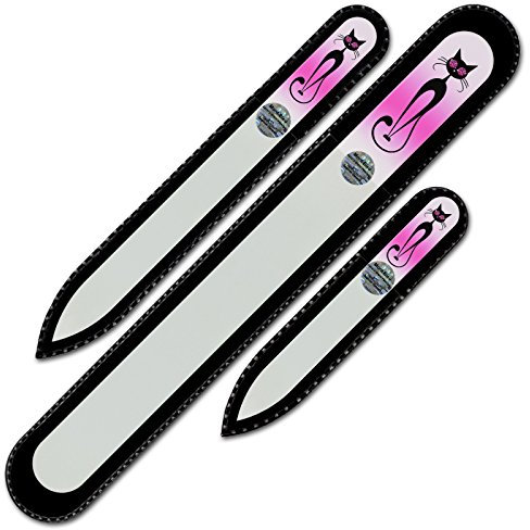 Mont Bleu lime à ongle en verre Chat ornées à la main de cristaux de Swarovski®, lot de 3 | Véritable verre trempé tchèque, garantie à vie, lime à ongles fait main en cristal