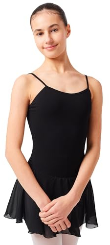 tanzmuster ® Ballettkleid Mädchen ärmellos - Maggie - aus weicher Baumwolle mit Chiffon Röckchen Ballettbody fürs Kinder Ballett in schwarz, Größe:140/146
