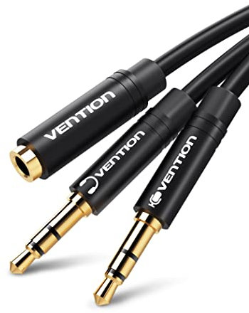 Vention Adaptateur Jack Audio Stéréo, 3,5mm Adaptateur Micro Casque Câble, Adaptateur Y Jack Micro Audio Femelle à 2 Double Male pour PC, PS4, Xbox One, 1m