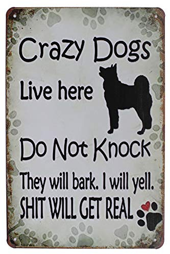 Hioni Crazy Dogs Live Here Do Not Knock Shit Will Get Real Vintage Plåtskylt Affisch Väggskylt Väggdekoration Metallskylt Dörrskylt