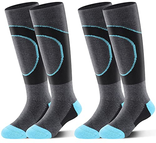 Highcamp 2 Pairs Kids Merino Wool Ski Snowboard Socks Boy Toddler Snow Socks/Sport Blue, M
