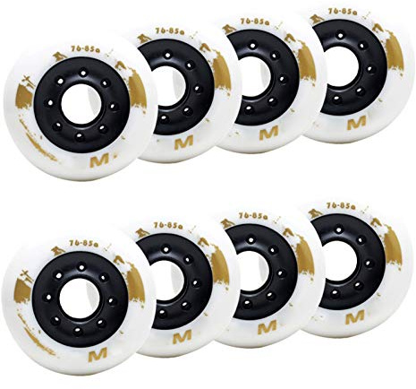JHKJ Skate 72mm 76mm 80mm 85A PU Speed Inline Outdoor Roller Roller Rolling Wheels (Pack de 8 Routes) pour Speed Skate Scooter Roues de Remplacement pour Le Patinage,Blanc,76mm