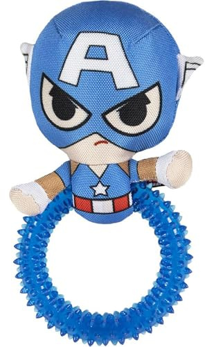 Marvel Captain America Dog Toy with TPR Ring & Squeaker – Plush & Durable Chew Toy for Dogs – Interactive Tug, Fetch & Chewing Toy for Small to Medium Dogs