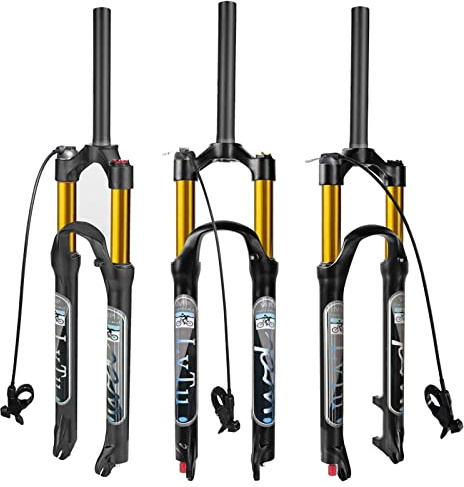LvTu 26/27.5/29 Inch Bicycle MTB Front Fork Air Suspension, 1-1/8 Ultralight Rebound Adjust Straight Tube QR 9mm Mountain Bike Forks Travel 120mm (Color : Straight-Remote lock, Size : 29)