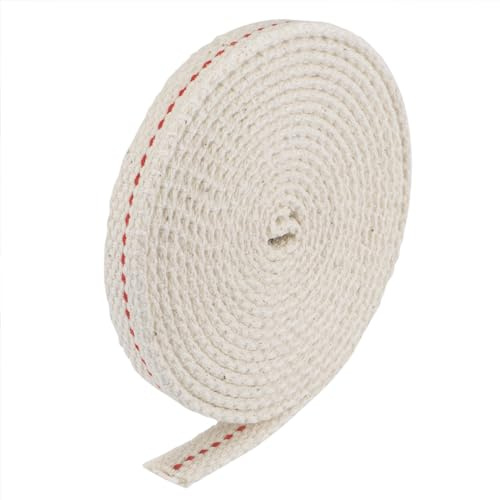 sourcing map 2 rullar oljelampa veke bomull 10 mm platt bred 2 meter lång med röd söm för belysning