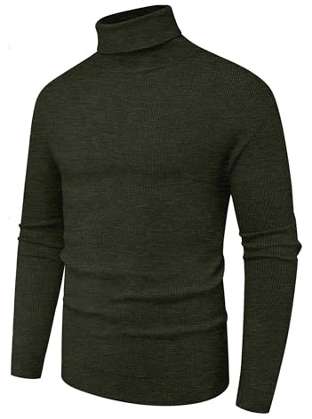 Hisir Maglione da uomo a dolcevita, in lana, per l'inverno, a maniche lunghe, tinta unita, a collo alto, morbido, M