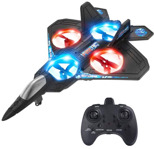 Foam RC Airplane Drone for Kids, Remote Control Helicopter, Toy Plane Fighter Jet with LED Light, Auto Hover, 360°Flip, 2 Batteries (16 Mins Flight), Easy to Fly for Beginners