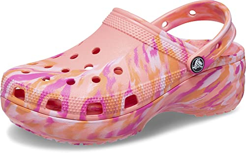 Crocs Women's Classic Graphic Platform Clogs, Platform Shoes, Guava/Multi, 10 Women