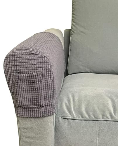 Skybook Armrest Chair Covers with 1 pocket Stretch Armchair Couch Arm Rest Cover Anti-Slip Spandex Polyester Sofa Chair Arm Caps Slipcovers for Furniture Protector Set of 2 (Light Grey)