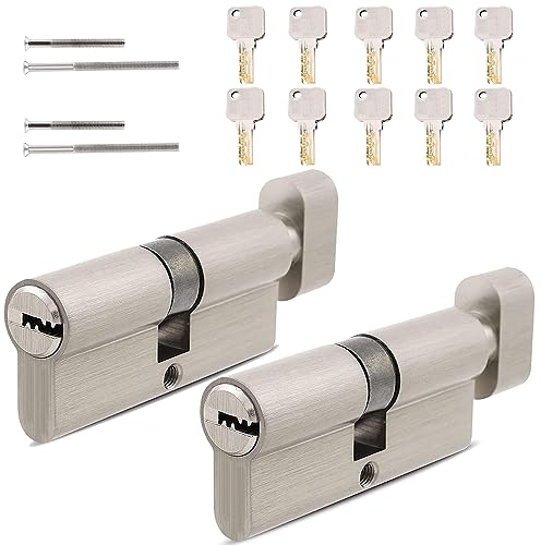 Lot de 2 cylindres de serrure 30/30, 35/35, 40/40, avec 5 clés, cylindre profilé, double cylindre, clé réversible, convient pour tous les types de portes (70 mm)