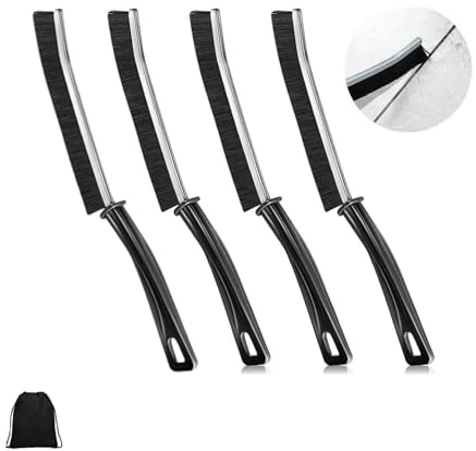 4 Unidades Cepillo para Limpieza de Grietas de Cerdas Duras + Bolsa. Cepillo Multifuncional para Limpiar Juntas, Hendiduras de Ventanas, Puertas o Suelos. Negro - 4 Uds.