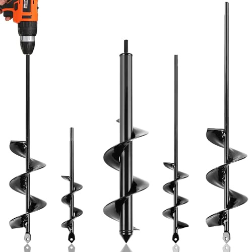 KENDO Auger Drill Bit for Planting Set of 4, Garden Ground Earth Spiral Drill Bits and Bulb Planter Tool for 3/8 Hex Drive Drill, for Post Hole Digger, Bulb Bedding Digging, Plant Rapid Planter