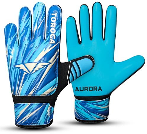 TOROGA Football Goalkeeper Gloves For Boys kids Children Youth Soccer Goalie Glove with Super Grip Palms (Sky Blue, 4)