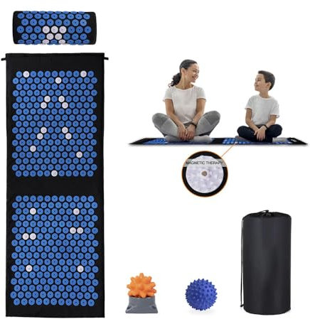 Loboo Idea Set di tappetini e cuscini per agopressione XL, set extra lungo per yoga e agopressione, per alleviare il dolore al collo e alla schiena, regalo antistress, per uomini e donne (blu, XL)