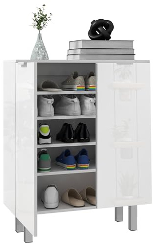HOMCOM Shoe Storage Cabinet, Compact with Soft-Close Hinges and Adjustable Shelves for 15-20 Pairs, High Gloss White