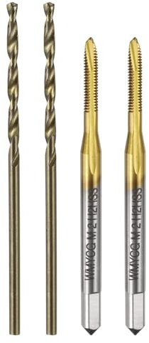 sourcing map Metric Tap & Drill Bit Set, 2pcs M2 x 0.4 Spiral Point Thread Taps Titanium Coated and 2pcs 1.6mm Twist Drill Bits Roasted Yellow, Screw Tapping Threading Tools