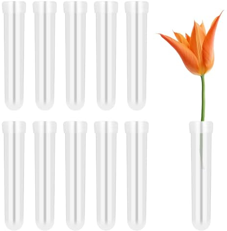 Lunaanda Plastic Flower Tubes, Pack of 10 Clear Reusable Test Tubes with Lid, 11 cm for Flowers, Orchids, Roses