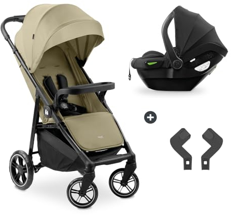 hauck 2in1 Kinderwagen Set Shop N Care Travel Set inkl. Buggy und Babyschale ab Geburt bis 22 kg, Klein Zusammenklappbar, Liegefunktion, Getränkehalter & Tablett, UV-Schutz 50+ (Olive)