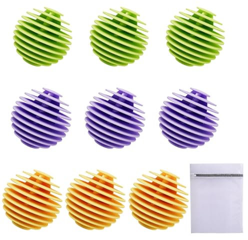 9 Pièces Boules de lavage pour machine à laver, Boules de séchage, Boules de lavage, Balles de Séchage pour Machine à Laver, Réutilisables, réduisent les plis et la pince, avec 1 Sacs à Linge