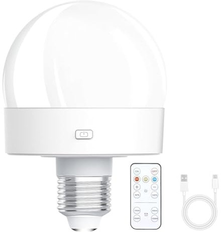 Swiixxer Bombillas Recargables Que Funcionan con Pilas, Bombilla de Rosca E26 de 300 para Lámparas con Control Remoto Regulable y Temporizador