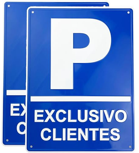 2 Unidades RELIEVE Cartel Parking Clientes | 21x28 cm Calidad AAA+| Aluminio Lacado | Grosor 0.8 mm | Señal aparcamiento | Impresión UV | Interior Y Exterior | Ojales Sujeccion