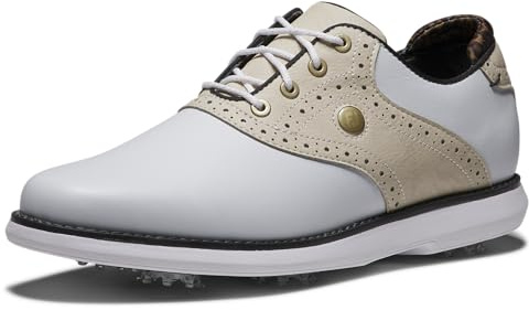 FootJoy Traditions Women's Golf Shoe, White/Tan/Black, 6 UK Wide