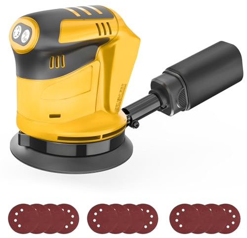 Cordless Random Orbital Sander for Dewalt 18V Battery, 125MM 3 Variable Speed Orbit Hand-Sander with 12 Sandpapers, Dust Collection Bag for Woodworking, Sanding & Polishing (Tool Only)