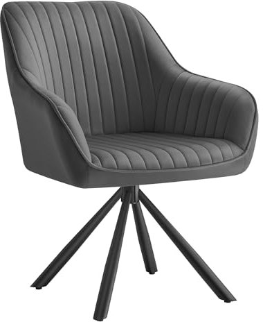 SONGMICS Esszimmerstuhl, Drehstuhl, Küchenstuhl, Samt Polstersessel mit Armlehnen, bis 120 kg belastbar, Stahlbeine, für Esszimmer, Grau und Tintenschwarz KDC161G01