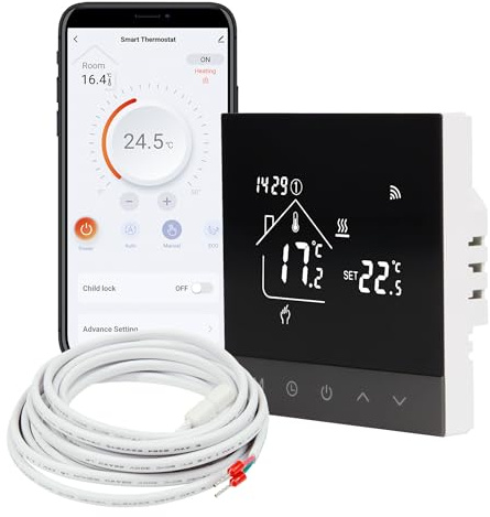 TH215 - Termostato WiFi con app Tuya Smart – per riscaldamento elettrico a pavimento, attuatori NC/NO, funzione di riscaldamento e raffreddamento, funzionamento touch, controllo vocale con Alexa e
