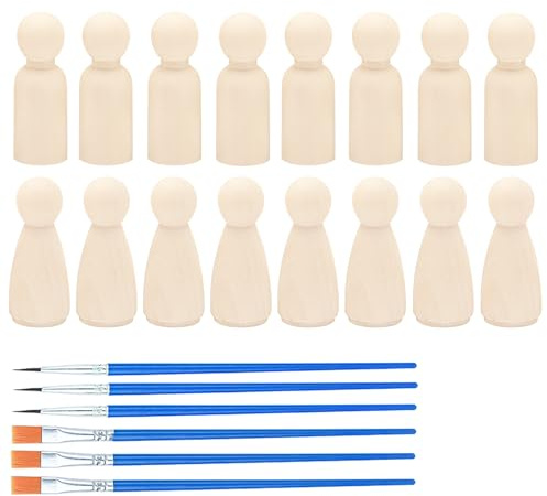 ZFKXGS 16 stycken träfigurer för målning 65 mm spelfigurer trä oavslutade träkoner för pyssel figurer att måla man kvinna för gör-det-själv födelsedag bröllop fester jul pysselprojekt dekoration