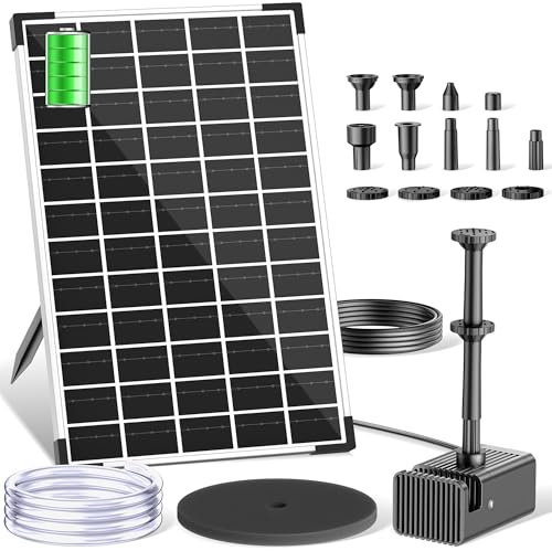 Biling Fuente solar exterior de 12 W con batería de 5000 mAh, bomba solar flotante silenciosa con 10 boquillas, bomba solar para estanques pequeños de jardín de hasta 5 ㎡, fuente decorativa para