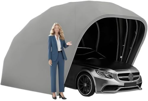 PRMTYUP Garage Portatile in Acciaio Inox, Tenda per Auto Pieghevole, Tenda per Auto Semiautomatica Retrattile, Carport Resistente per Auto E Barca,Grigio,5.5 * 2.5 * 2.3m