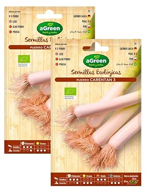 AGreen Semillas Ecológicas Puerro Carentan 3, Pack 2 Sobres, 1.3 Gramos