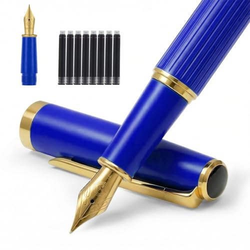 Zalantan Fountain Pen, Calligraphy Pens Luxury Metallic Fancy Pen - Includes 2 Nibs (F/EF), 8 Ink Cartridges, 2 Ink Refill Converters, Gift Box