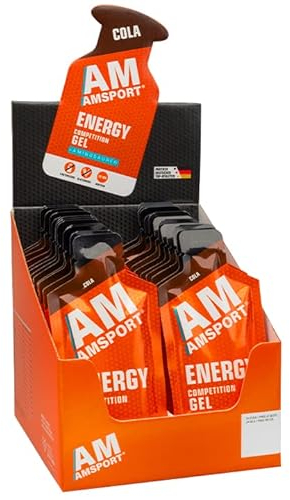 AMSPORT® Energy Competition Gel I 24 x 45g I Energie Gel für schnelle Energieaufnahme I Kohlenhydrat-Aminosäure-Mischung I Sportgel ohne Laktose & Gluten I für Training & Wettkampf I Cola