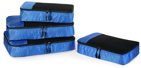 Amazon Essentials 4-teiliges Packwürfel-Reisezubehörset, Gepäckorganizer mit Doppelreißverschluss, Netzoberseite, 100% Polyester, 2 mittelgroße/2 große, blau (früher Amazon Basics)