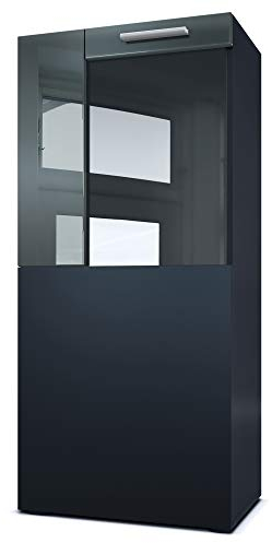 Vladon Stand-/Hänge Vitrine Movie, Schwarz matt/Grau Hochglanz - Moderne Glasvitrine - (BxHxT): 50,5 x 111 x 32,5 cm