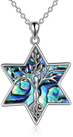 URONE Livets träd halsband sterlingsilver kors religiösa/davidsstjärna/Hamsa hand hänge smycken gåvor för kvinnor, Sterlingsilver, Ingen ädelsten