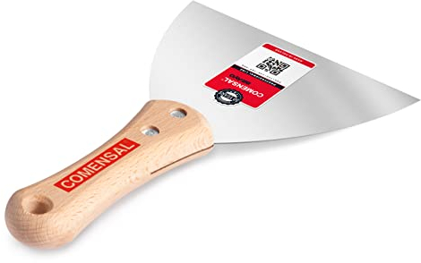 COMENSAL® Spachtel mit Holzgriff 150 mm - Trockenbau Spachtel - Ergonomisch Geformter - Füllen von Hohlräumen - Edelstahl - Made in EU