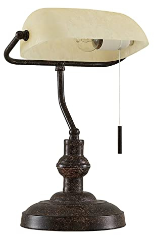 Lindby Tischlampe Profina (Retro, Vintage Antik) in Braun aus Metall (1 flammig E27) - Tischleuchte Schreibtischlampe Nachttischlampe Arbeitszimmerleuchte