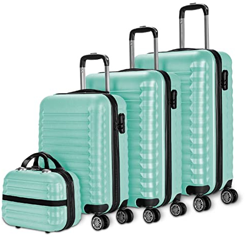 NUMADA - Lot de 4 Valises (53/63/75cm) et Trousse de Toilette Vert Menthe Poivrée, ABS, Rigide, Résistant, 4 Doubles Roues, Léger, Serrure à Combinaison latérale