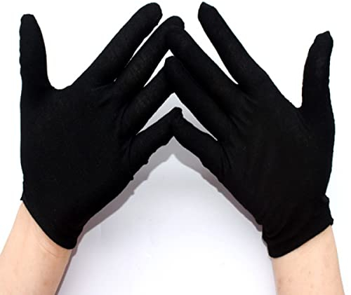 12 paia di guanti in cotone nero, morbidi, grandi, sensibili, per pulizia a secco, idratanti, guanti da lavoro per mani asciutte