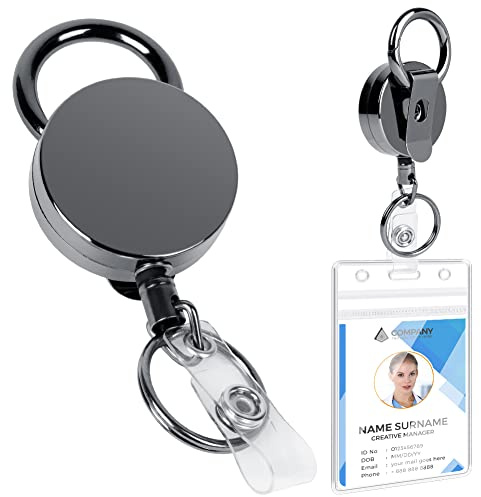 Vicloon Soporte de Tarjeta ID con Clip, Tarjeta de Identificación Llavero Retráctil, Mosquetón de Carrete, con Cordón de Nylon Extensible, Llavero Retráctiles con Funda Tarjeta para Oficina Autobús
