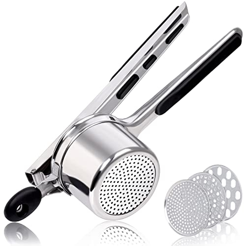 Potato Ricer, Sopito Stainless Steel Potato Masher with 3 Interchangable Discs and Silicone Handle to Make Smooth Mash Puree